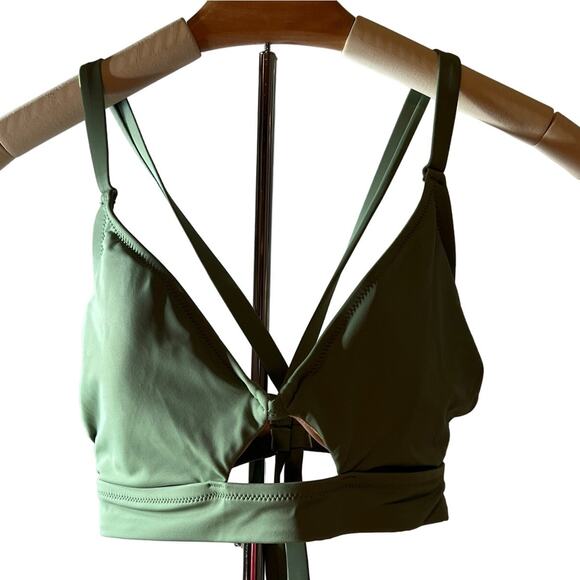 Shade & Shore Women's Green Longline Cut Out Bikini Top - Size 38D - NWT - Picture 1 of 9